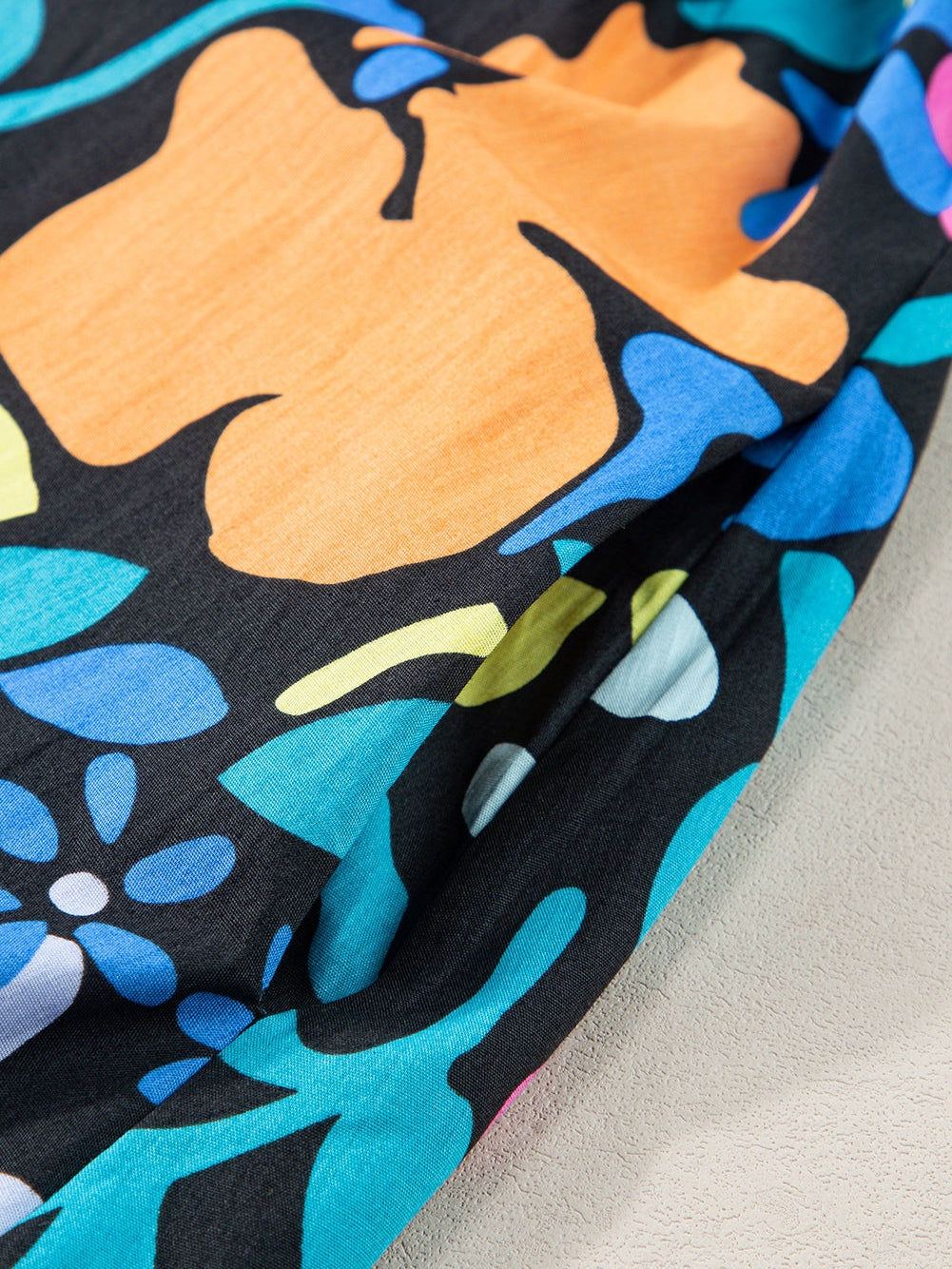 Blue Floral Split Neck Plus Size Collared Mini Dress