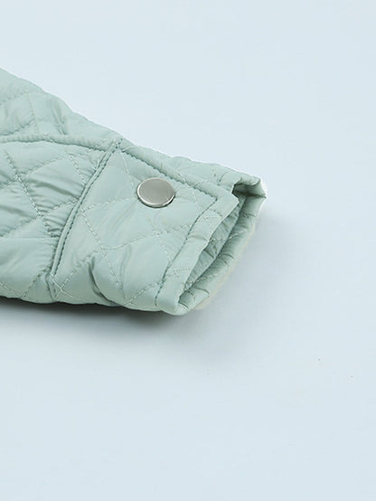 Green Quilted Zip-up Cropped Jacket with Chic Pockets