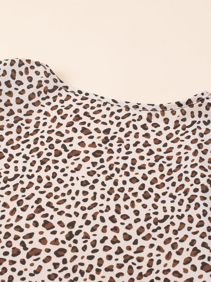 Leopard Print Khaki Plus Size Open Front Cardigan with Half Sleeves