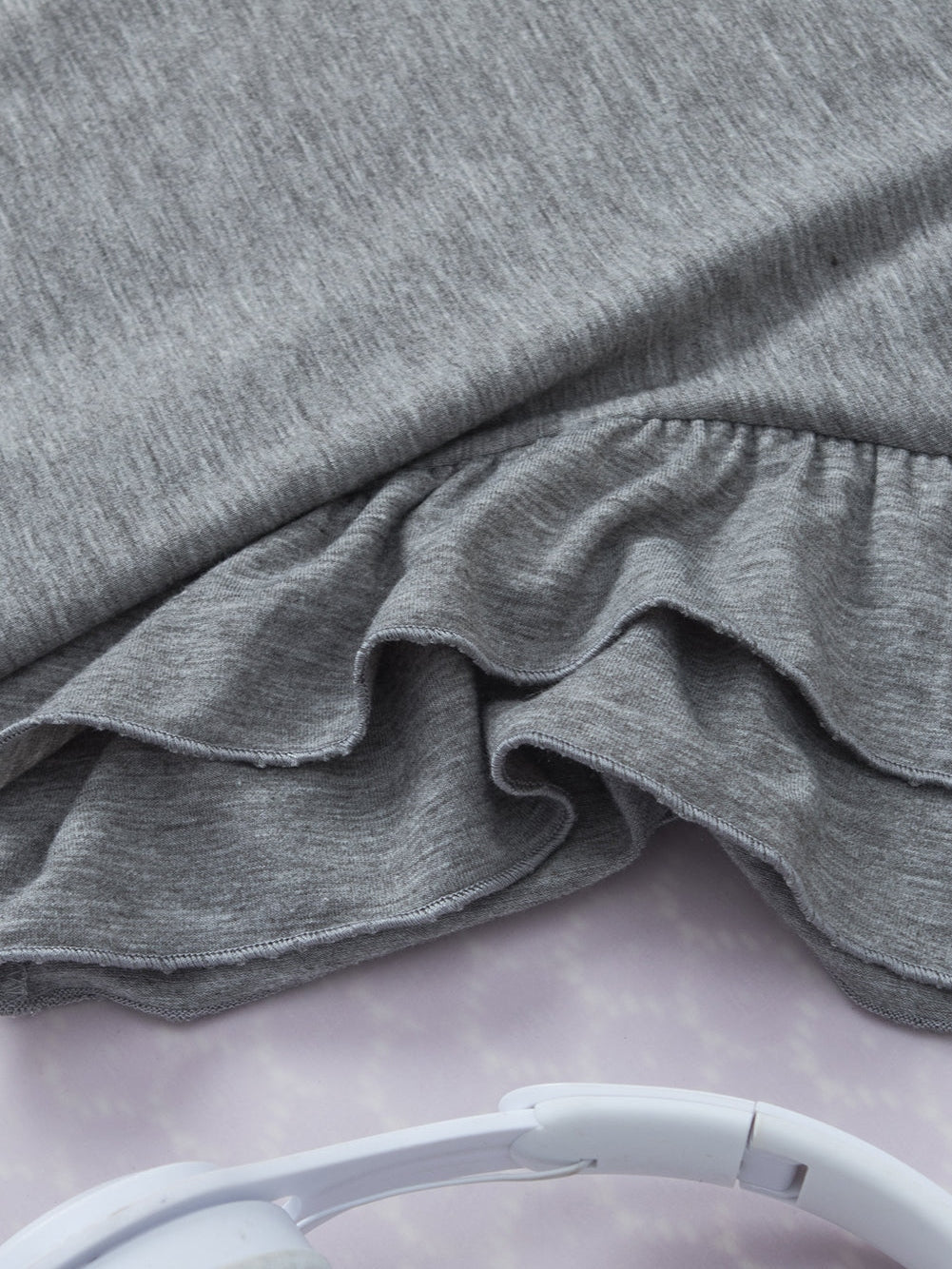 Grey Tiered Ruffle Sleeve Crew Neck Shift Top