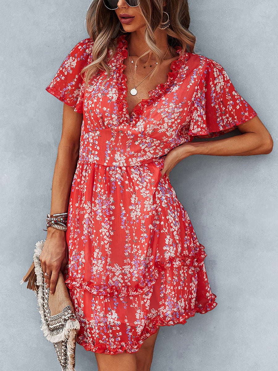 Mini Dresses - Temperament Commuting Floral Sexy Mini Dress - MsDressly