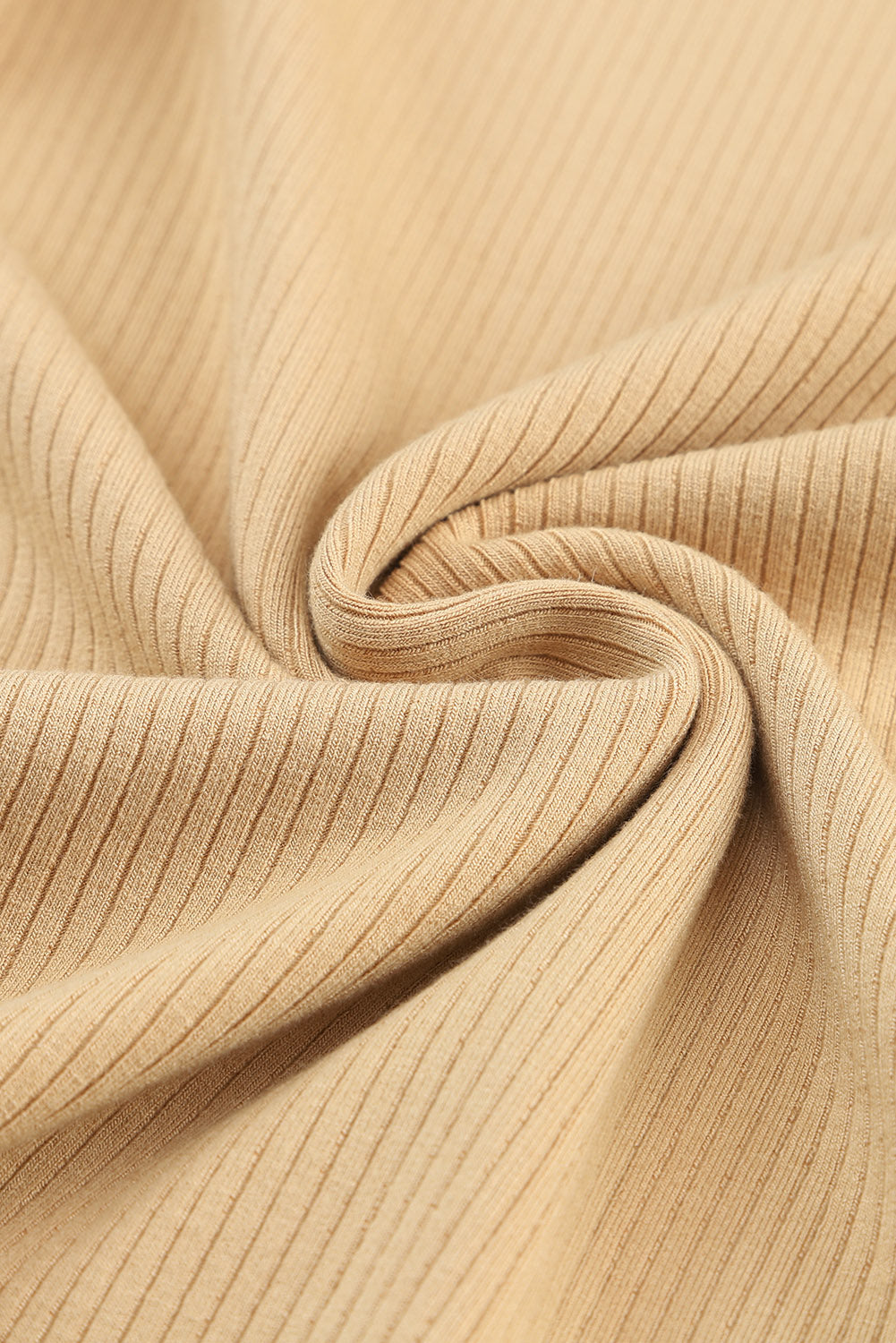 Khaki Ribbed Knit High Neck Long Sleeve Sheath Top