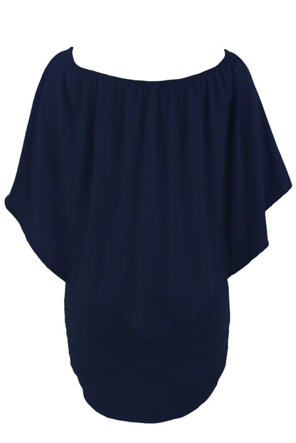 Layered Ruffle Top Plus Size Dark Blue Poncho Mini Dress