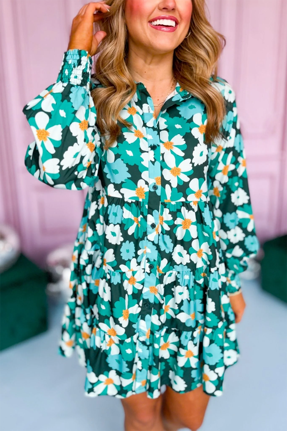puff sleeve floral dress