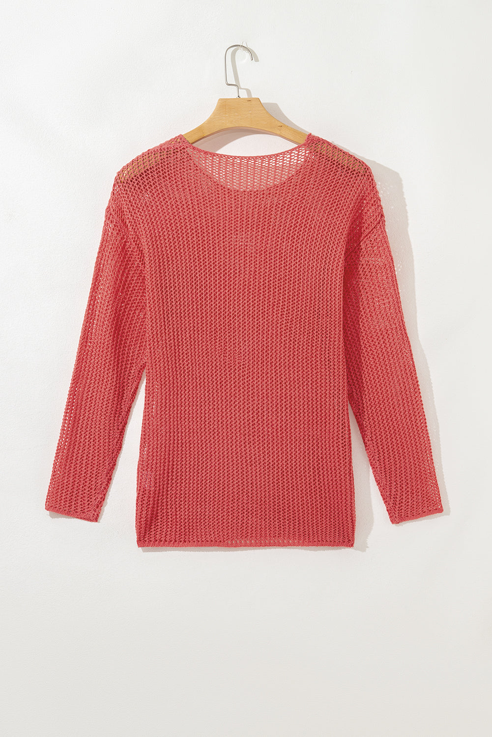 Coral Plus Size Round Neck Open Knit Drop Shoulder Sweater