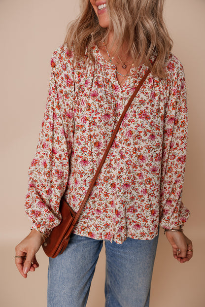 red floral blouse