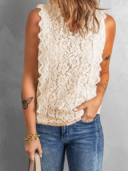 Floral Lace Sleeveless V-Neck Tank Top