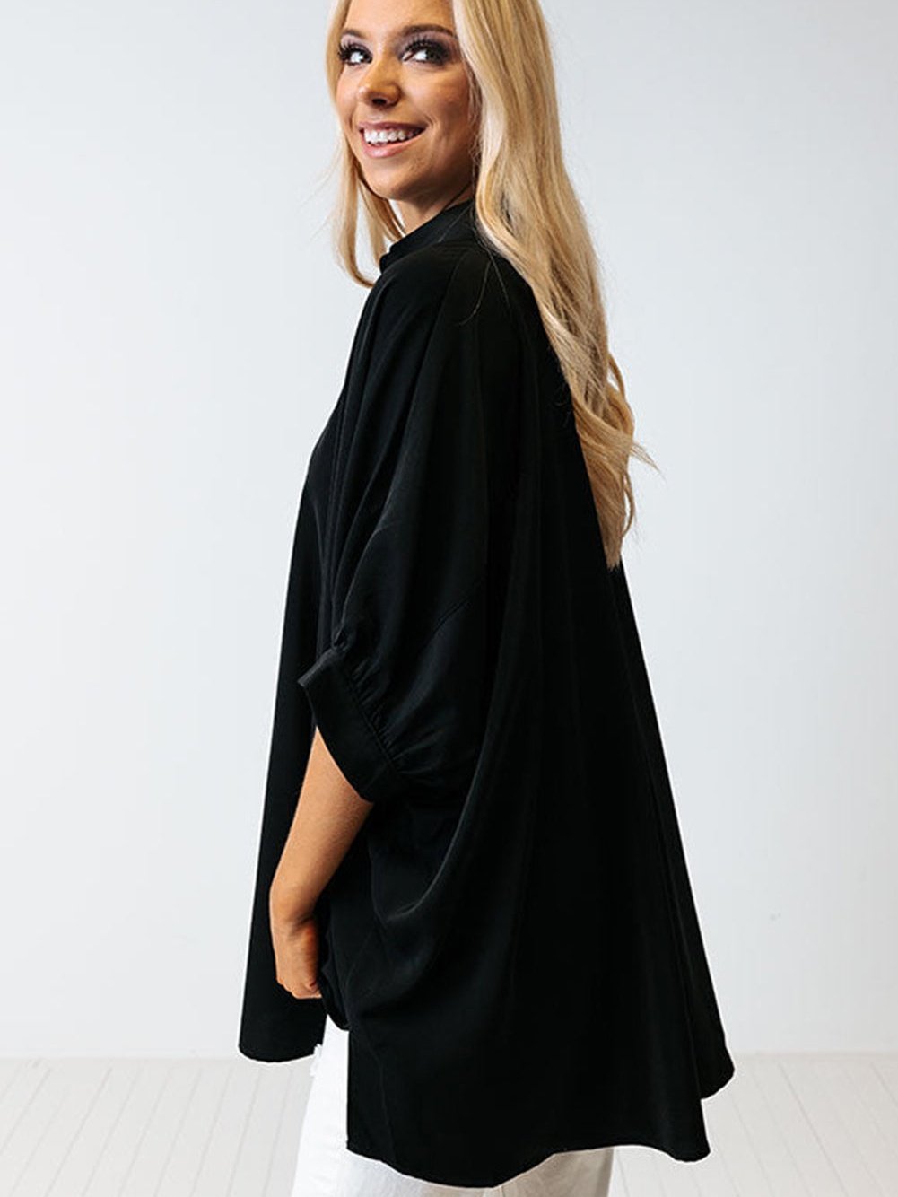 Satin Commute Solid Color V Neck Long Sleeved Blouse