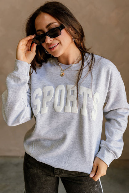 Light Grey FOOTBALL 3D Letter Graphic Crew Neck Sweatshirt