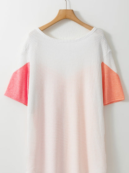 Colorblock Waffle Knit Tee for Plus Size Women