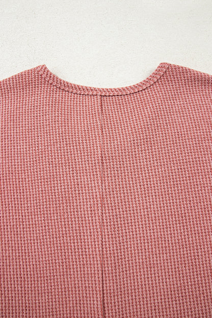 Mineral Red Textured Knit Loose V Neck Tunic Top with Slits