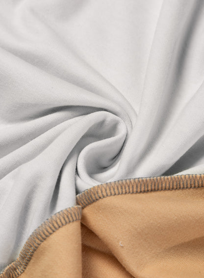 French Beige Colorblock Patchwork Long Sleeve Top with Irregular Hem