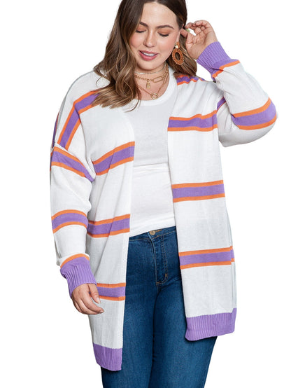 Cozy Beige Striped Oversized Sweater Jacket