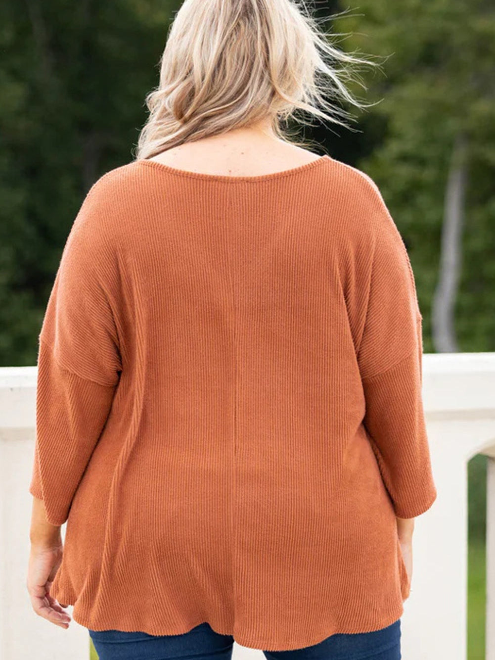 Gold Flame Plus Size Twist Hem Bracelet Sleeve Ribbed Top