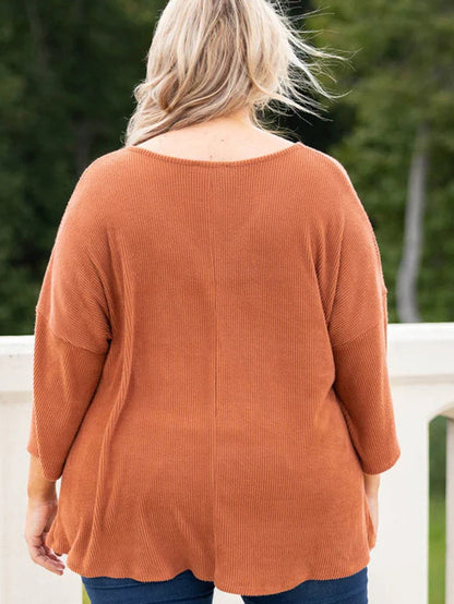 Gold Flame Plus Size Twist Hem Bracelet Sleeve Ribbed Top