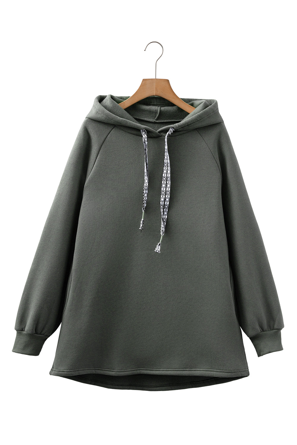 Four Leaf Clover Fleece Lined Adjustable Drawstring Oversize Tunic Hoodie