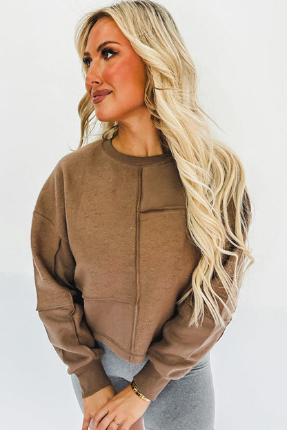 Exposed Seam Coffee Pullover Sweatshirt