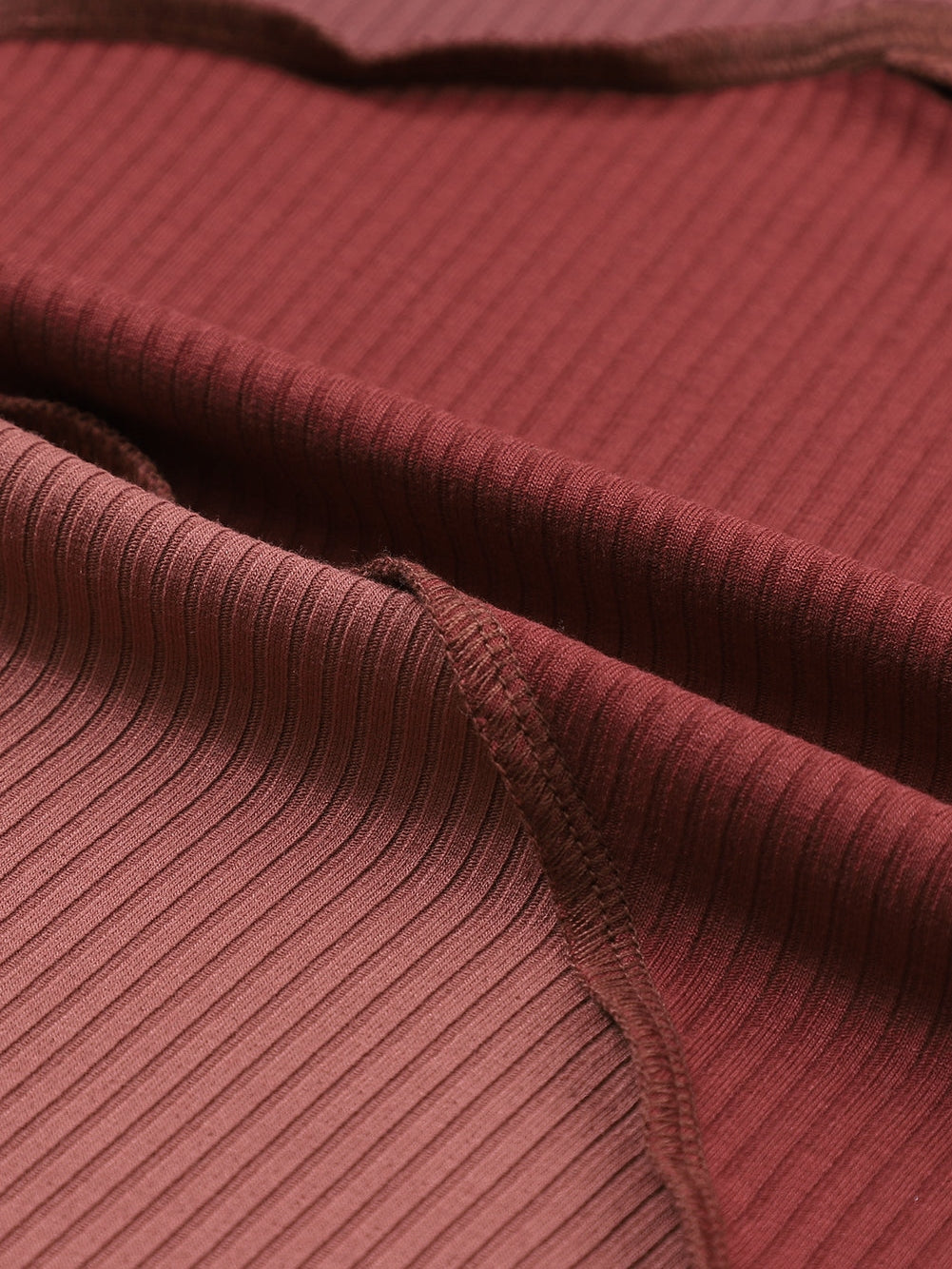 Fiery Red Color Block Ribbed Knit Top with Exposed Seams