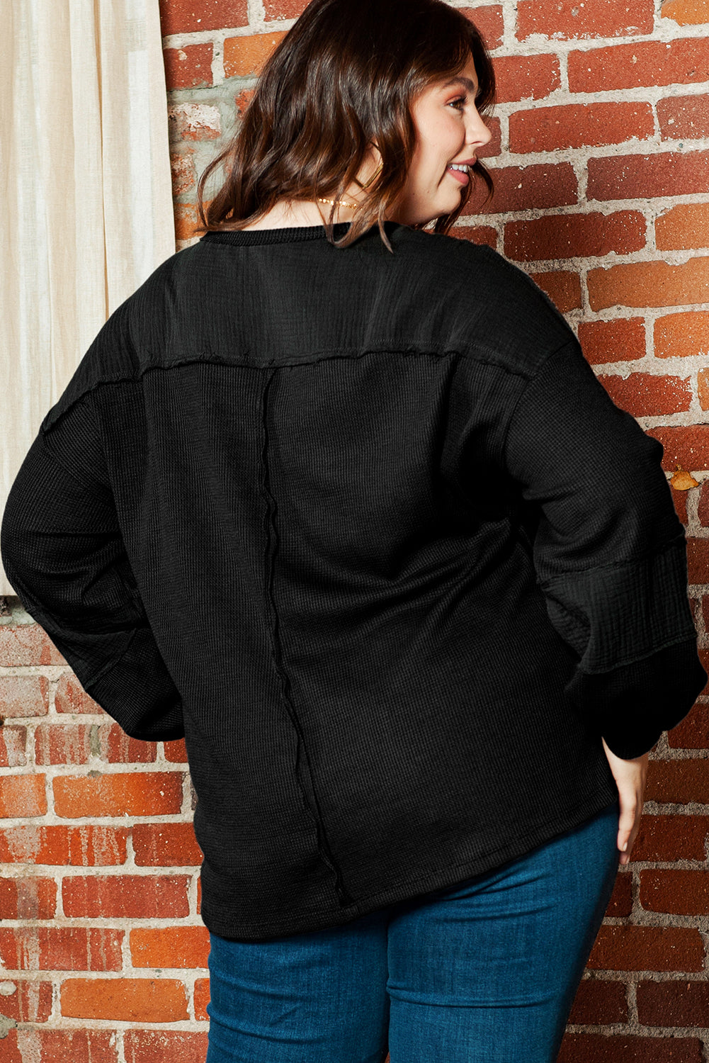 Retro Black Crinkle Patch Plus Size Top