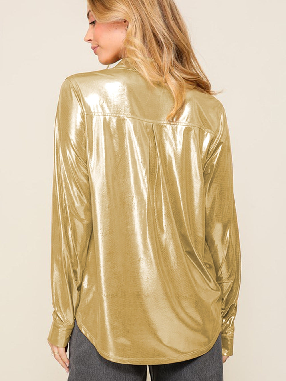 Golden Shimmer Shift Shirt with Chest Pocket