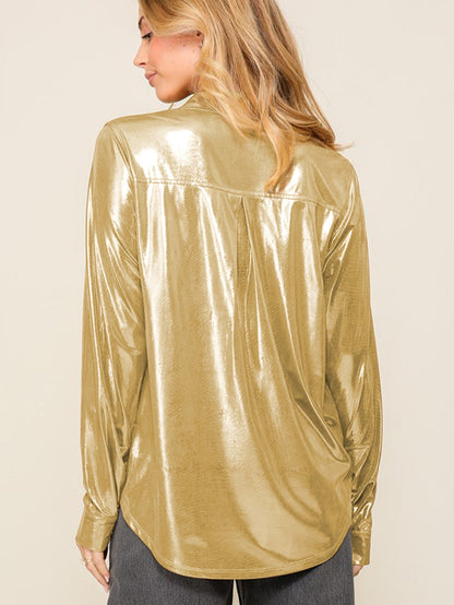Golden Shimmer Shift Shirt with Chest Pocket