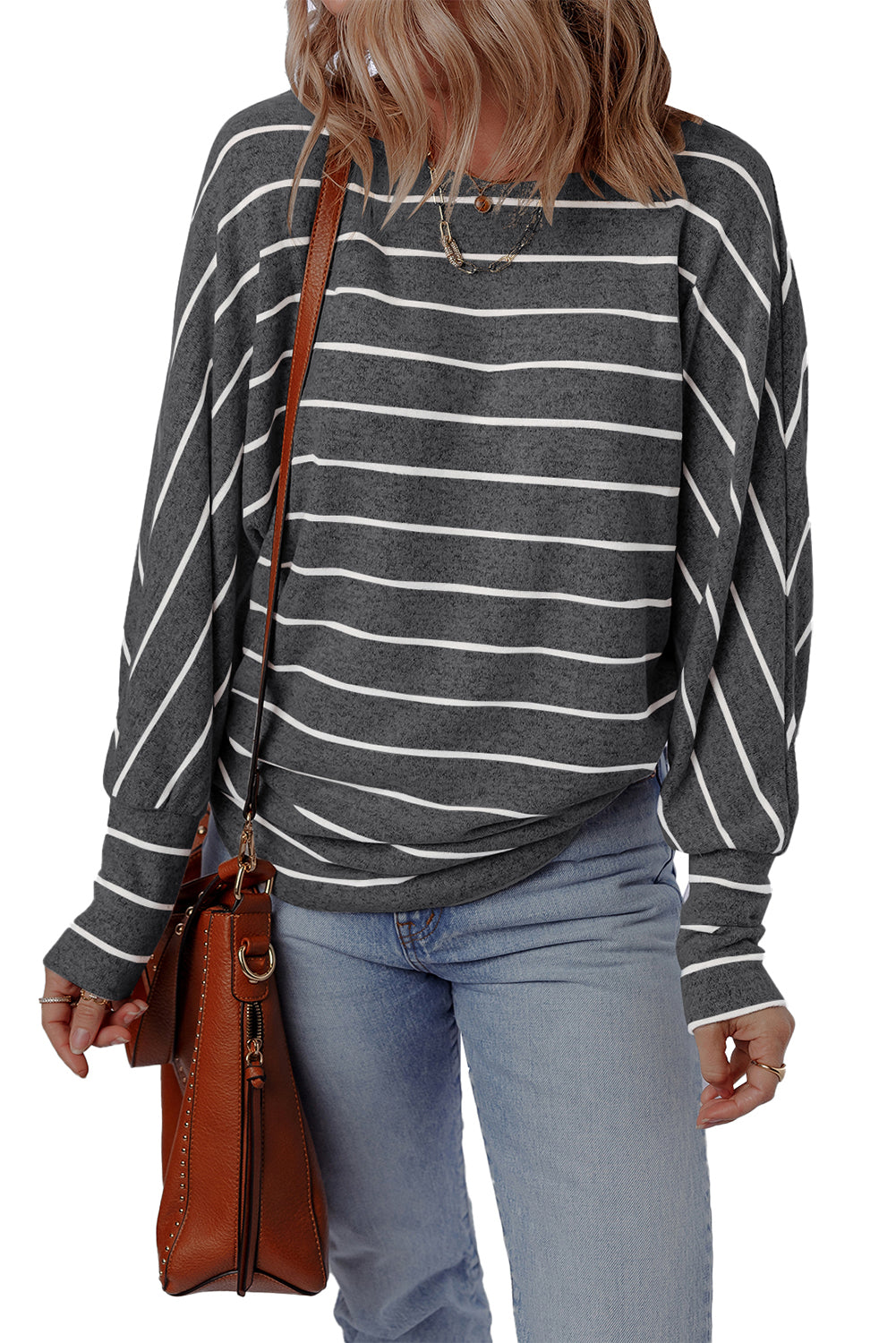 Gray Dolman Sleeve Drop Shoulder Top