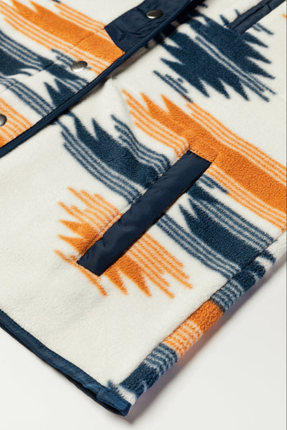 Aztec Patterned Snap Button Fleece Jacket