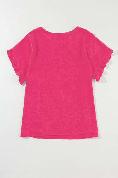 Vibrant Pink Ruffle Sleeve Plus Size Blouse