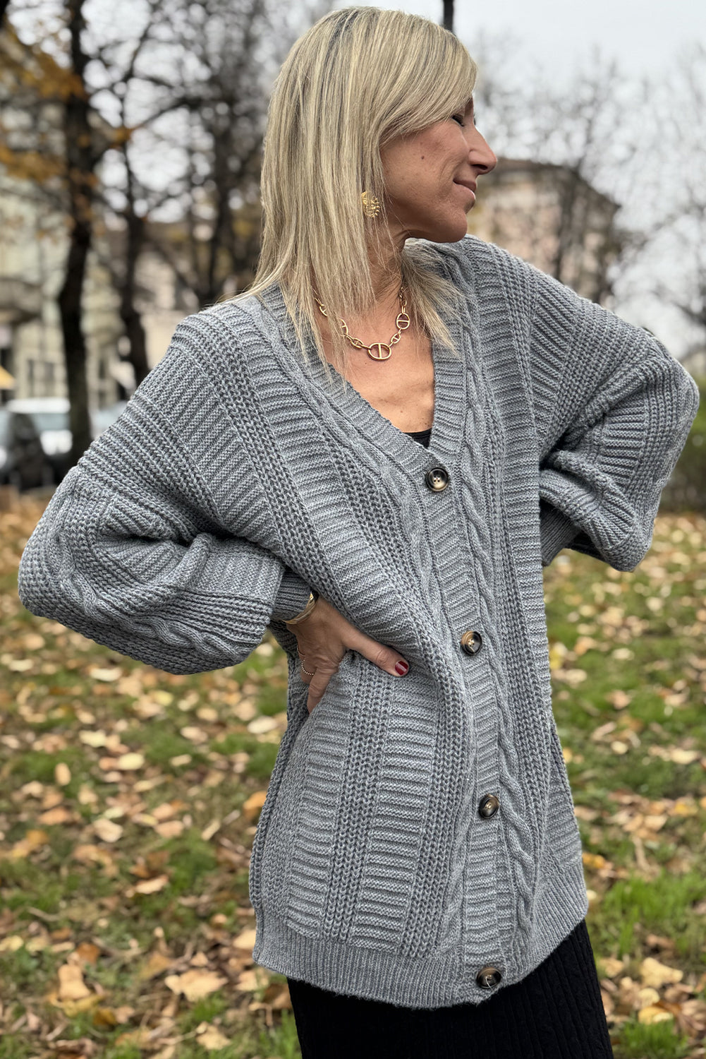 High-rise Cable Knit Button V Neck Oversize Sweater Cardigan