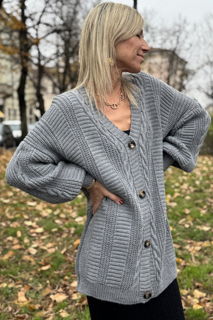 High-rise Cable Knit Button V Neck Oversize Sweater Cardigan