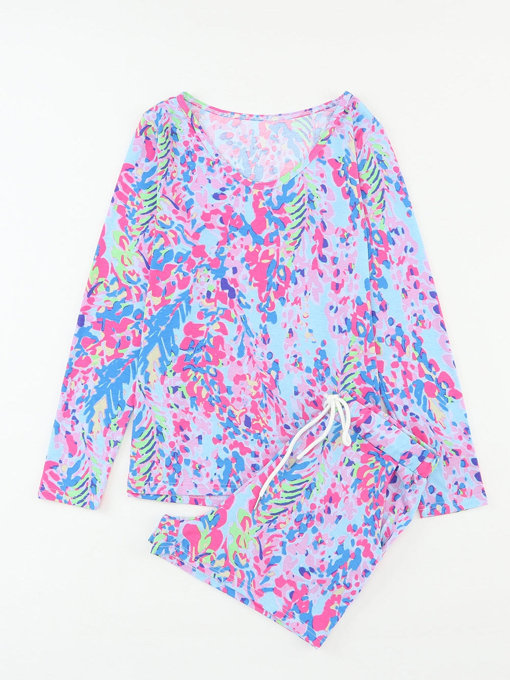 Floral Sky Blue Lounge Set with Coordinating Drawstring Shorts