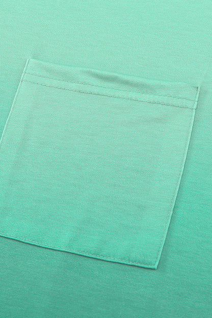 Green Striped Short Sleeve T-Shirt with Pocket and Gradient Color Detail