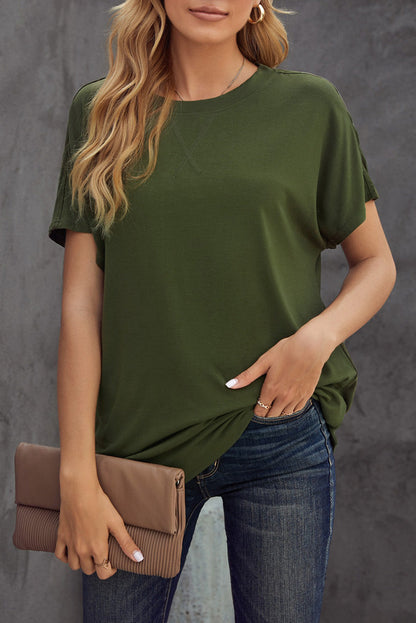 Green Basic Round Neck Short Sleeve T-Shirt