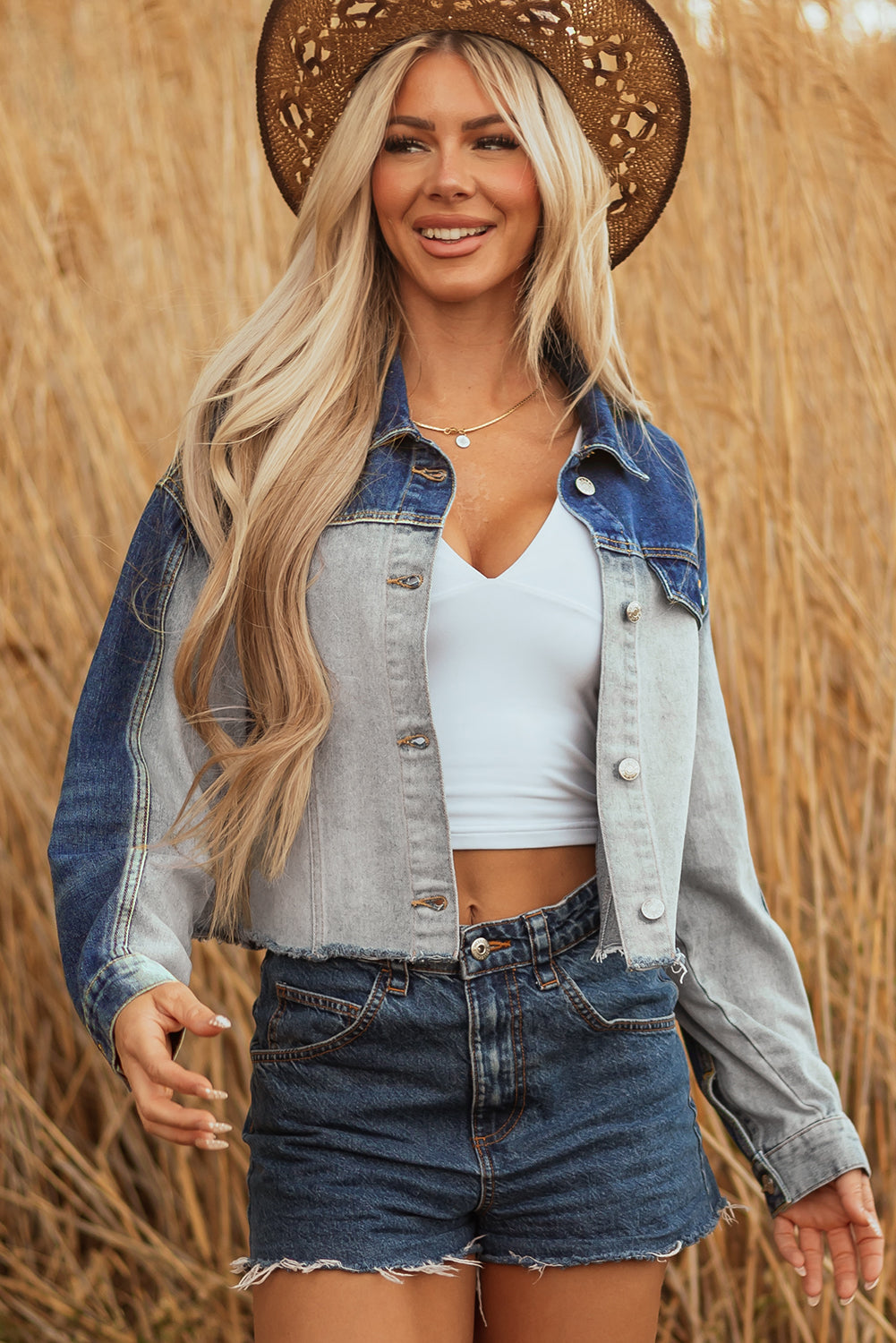 color block denim jacket