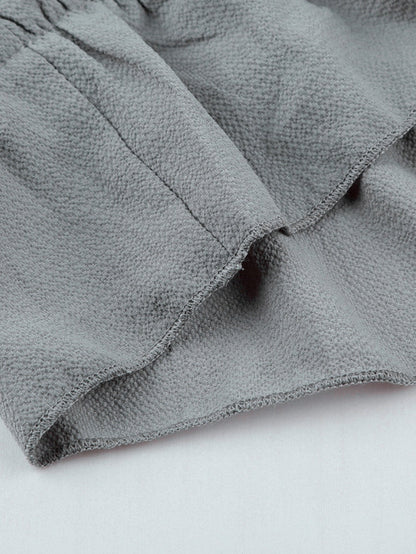 Stylish Pleated V-Neck Dress with Belt and Short Sleeves