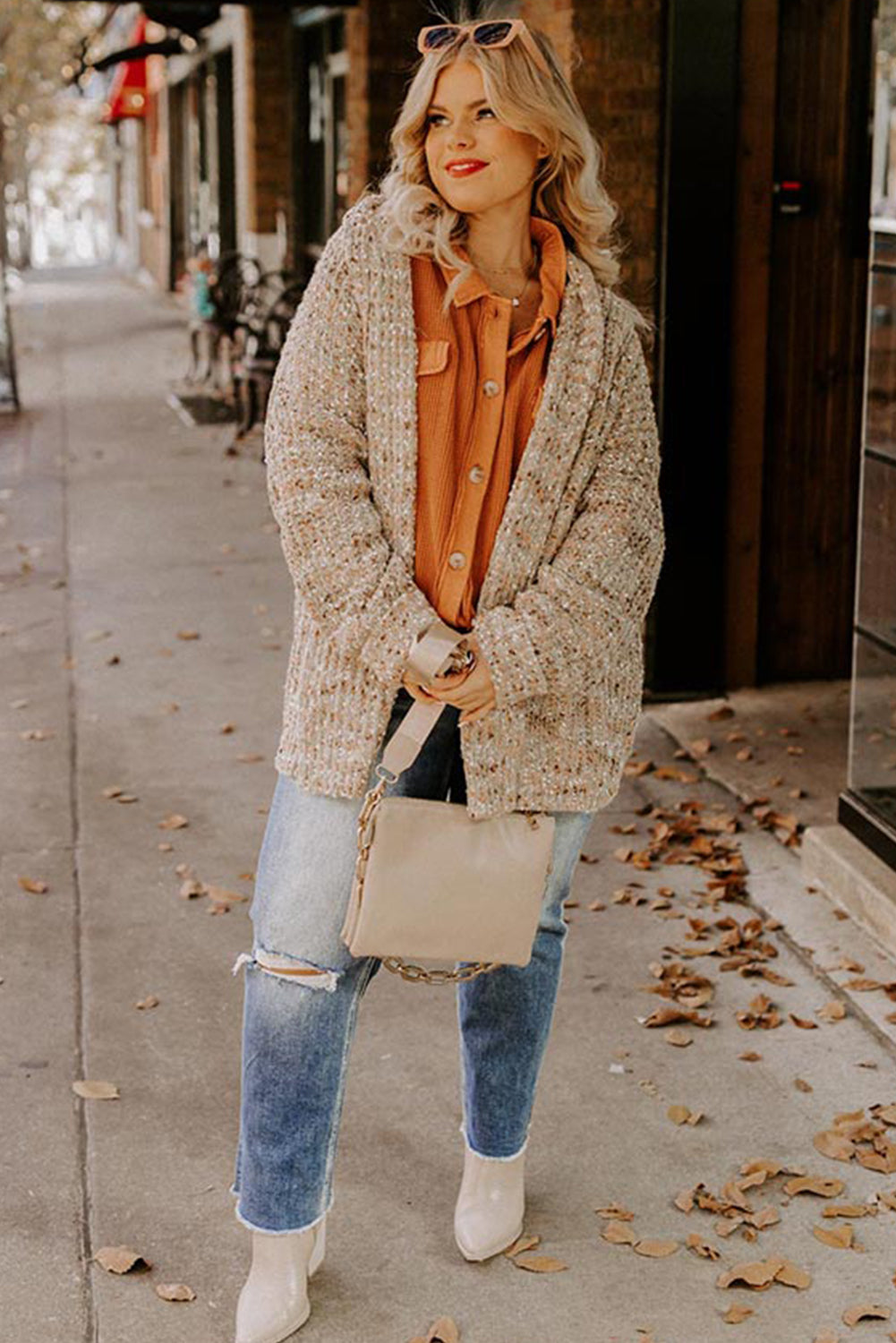 Green Plus Size Heathered Knit Open Front Sweater Cardigan