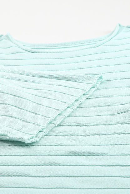 Green Exposed Seam Dolman Sleeve Ribbed Knit Top