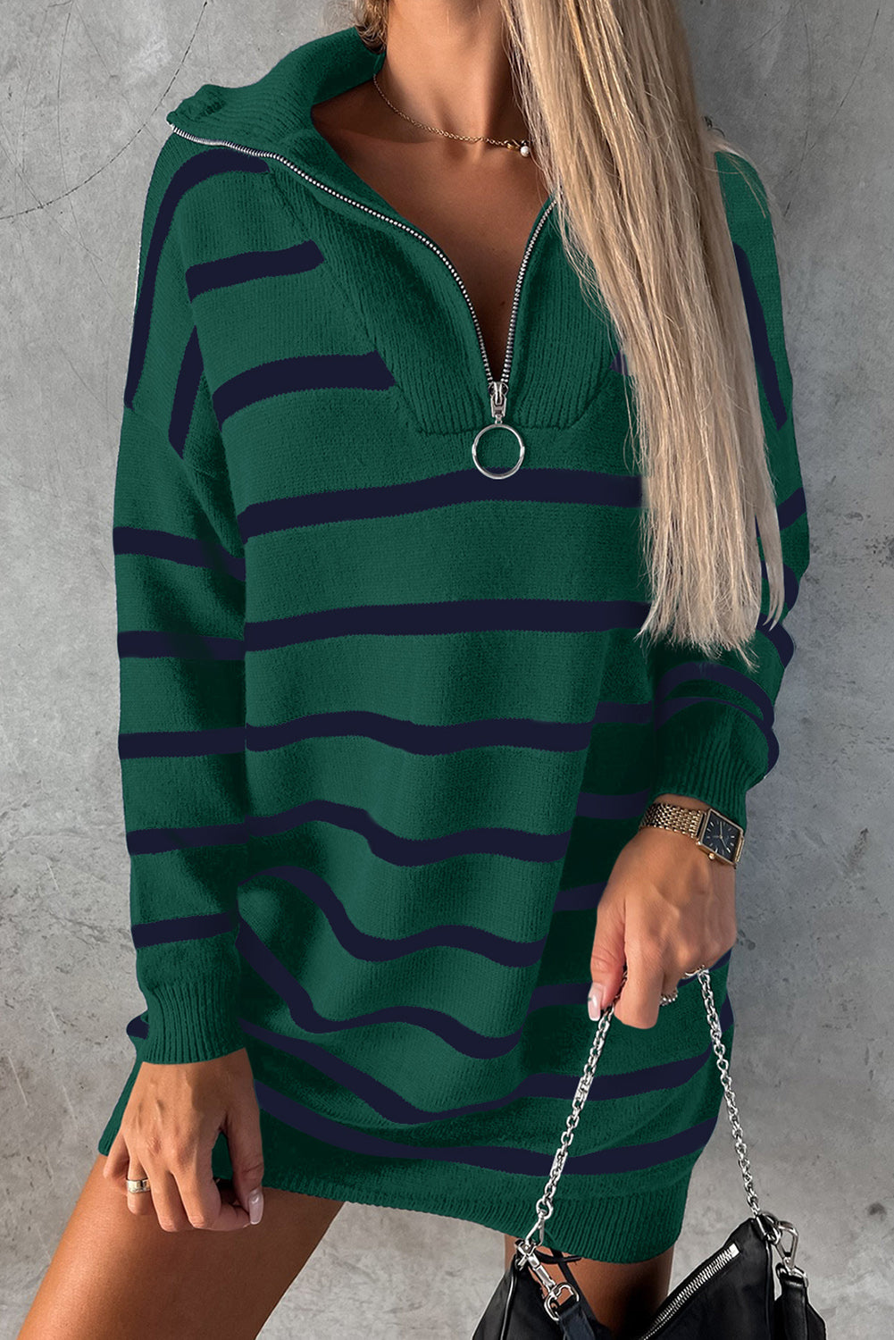 green striped sweater dress
