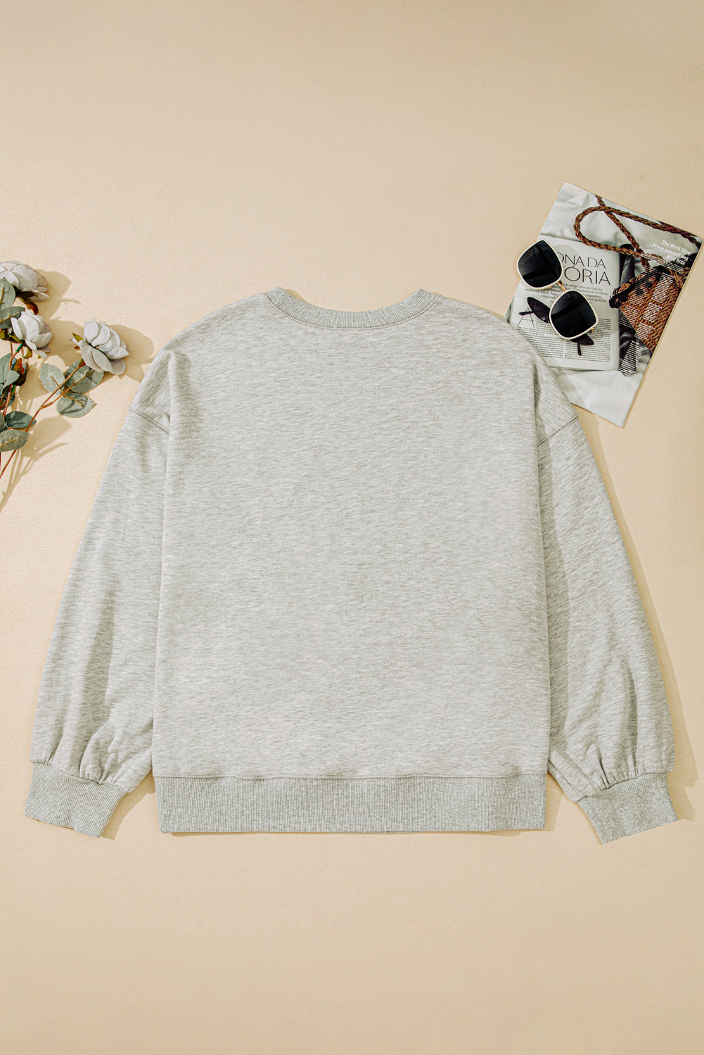 Light Grey Plus Size Thread Embroidered Drop Shoulder Round Neck Sweatshirt