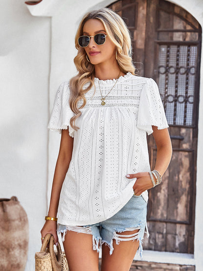 T-Shirts - Casual Solid Color Hollow Round Neck T-Shirt - MsDressly