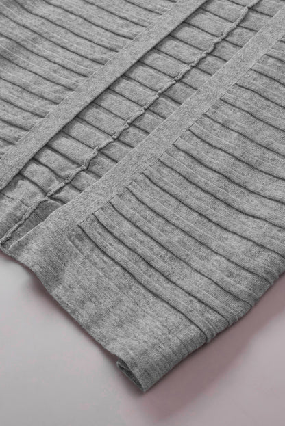 Gray Ribbed Open Front Knit Cardigan