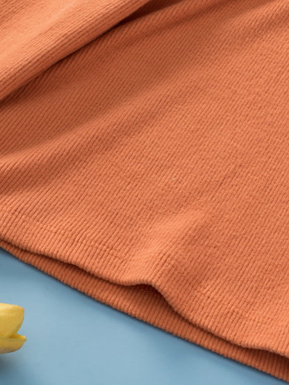 Gold Flame Plus Size Twist Hem Bracelet Sleeve Ribbed Top