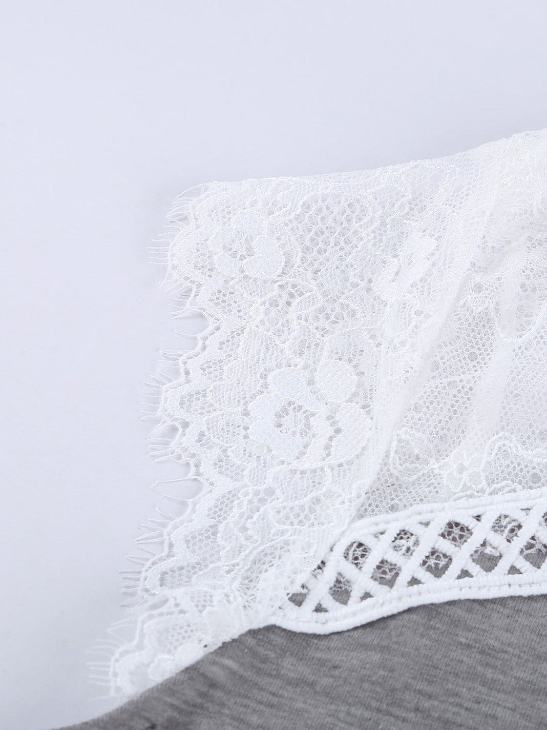 Gray Knit Lace Detail Cap Sleeve Top
