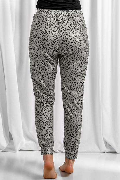 Khaki Leopard Elastic Waist Casual Joggers