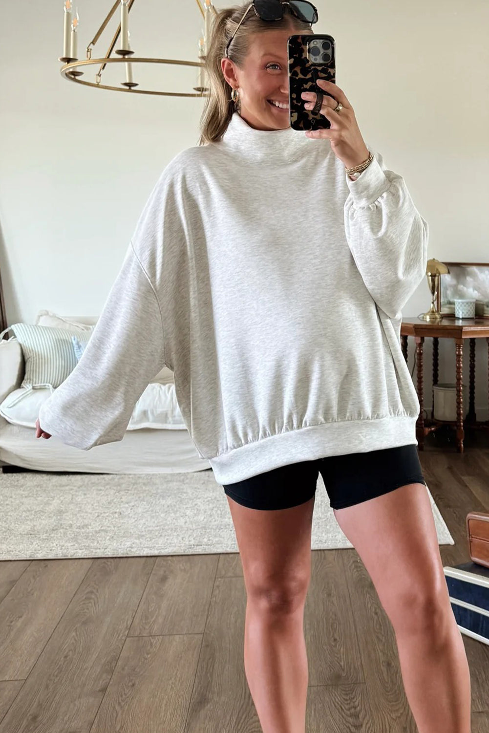Light Grey Oversized Mock Neck Sweatshirt
