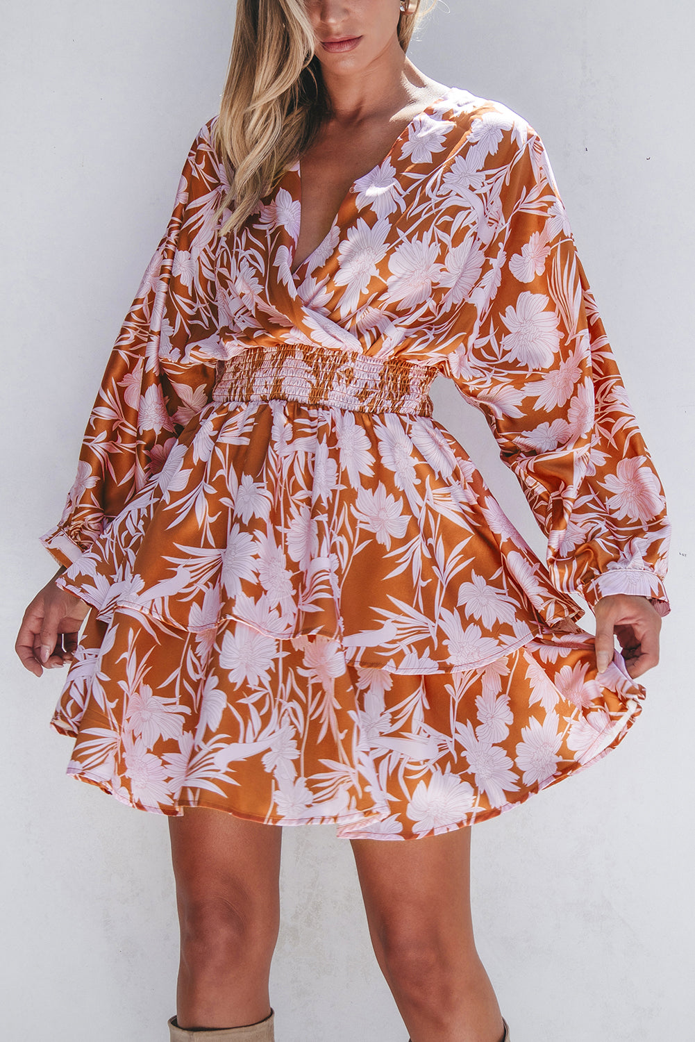puff sleeve floral dress