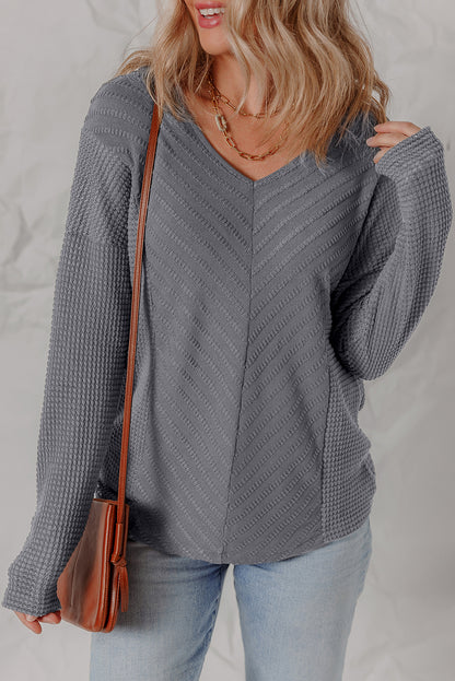 textured knit long sleeve top