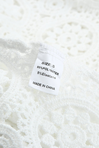 Elegant White Crochet Lace Button-Up Shirt with Turn-down Collar