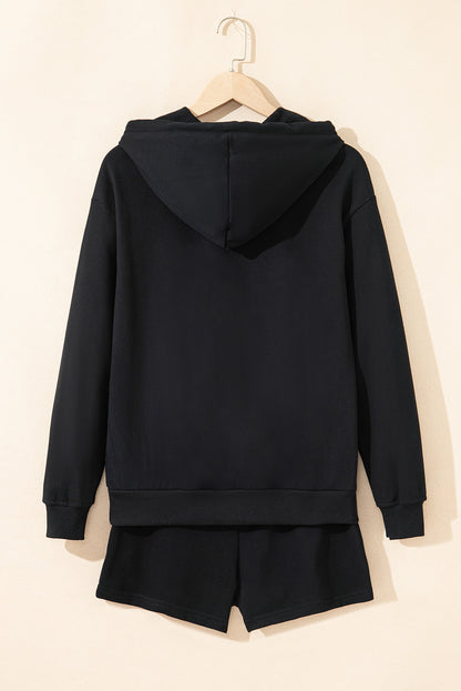 black hoodie short set