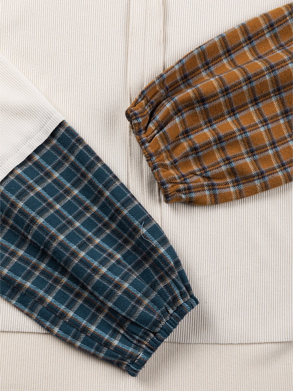 Gray Tartan Patchwork Distressed Long Sleeve Blouse